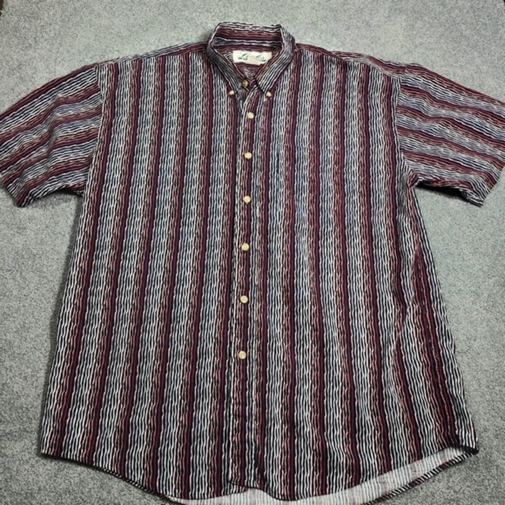 Links Edition Mens Striped‎ Short Sleeve Button Up Shirt XL Cotton Casual